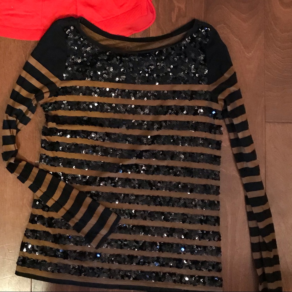 Loft brown and Black Sequin long sleeve